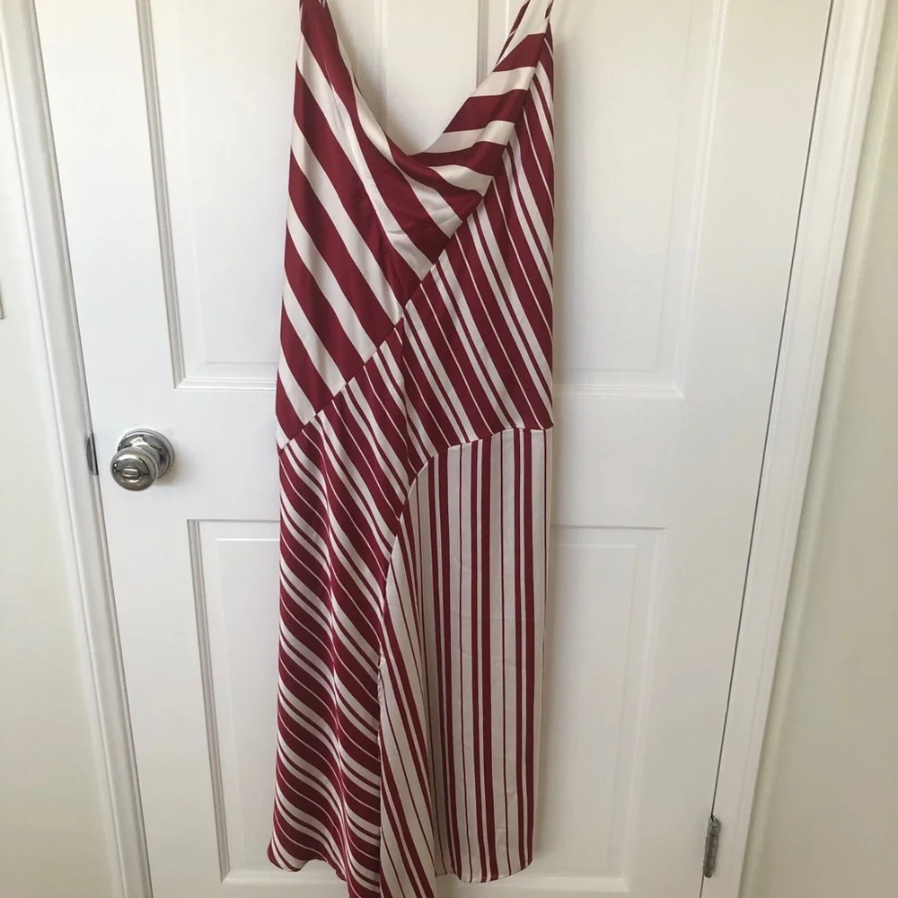 Anthropologie Asymmetrical Red and White Striped Slip Dress size XL - Picture 2 of 10